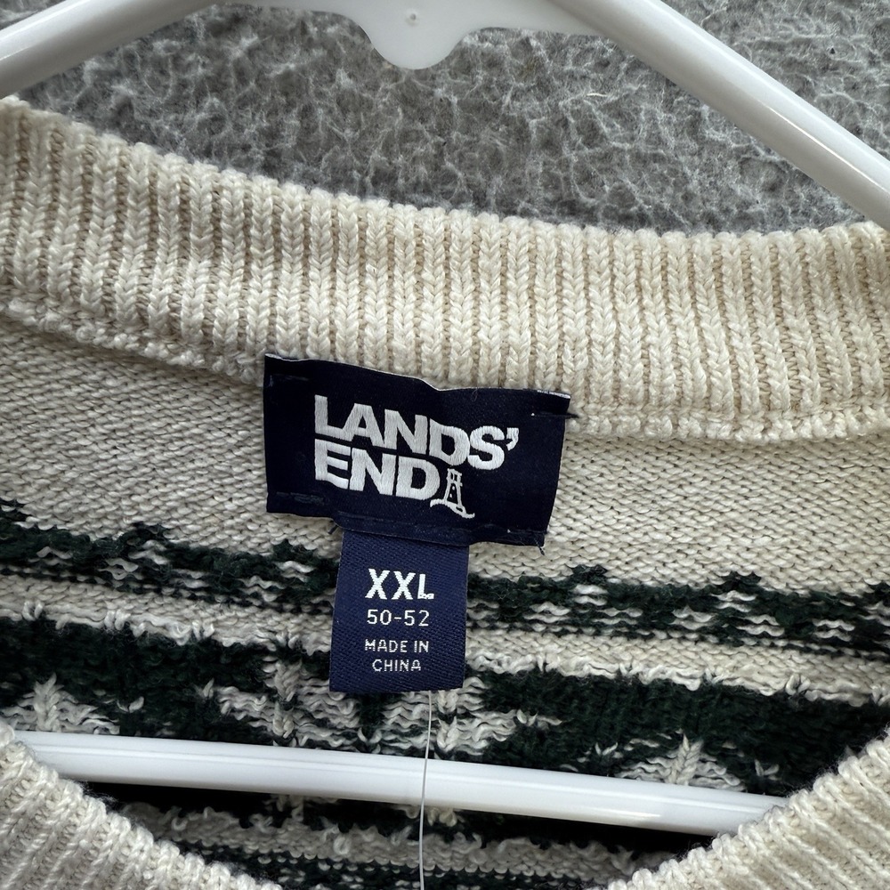 Lands End Sweater Adult XXL Multicolor Fair Isle Knit Crewneck Geometric Dog NEW - Picture 7 of 13